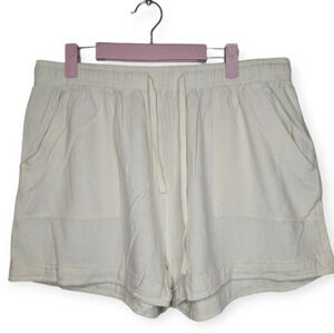 Cream White Stretch Tie Waist Linen Blend Shorts Women XL Neutral Staple